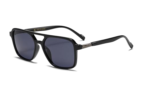 Hviomru Retro überdimensionierte quadratische Sonnenbrille für Damen Herren Klassische Vintage 70er Jahre große Rechteck Rahmen Brille Schwarz/Grau von Hviomru