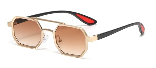 Hviomru Vintage Rechteck Sonnenbrille für Damen und Herren Retro Quadrat 70er Jahre Punk Stil Brille Gold/Brauner-Farbverlauf von Hviomru