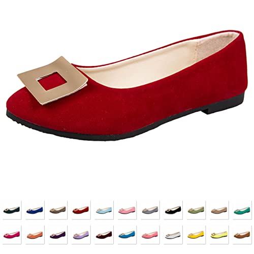 Hwalleum 23 Farboptionen Ballerinas für Damen, Damen Neuankömmling Reine Farbe Komfort Spitze Flache Schuhe mit Metall Schnallen Verzierung perfekt für Gehen Reisen Büro Fahren Hochzeit Braut von Hwalleum