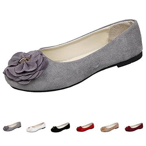 Hwalleum Ballerinas Damen, Damen Modische Flache Schuhe mit Blumen Verzierte Runde Zehen Bequeme Loafer Mokassins, Dolly-Schuhe von Hwalleum