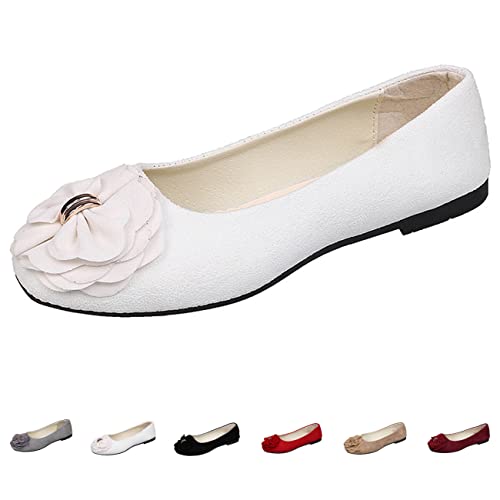 Hwalleum Ballerinas Damen, Damen Modische Flache Schuhe mit Blumen Verzierte Runde Zehen Bequeme Loafer Mokassins, Dolly-Schuhe von Hwalleum