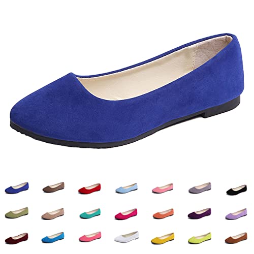 Hwalleum Damen-Ballettschuhe, schlichte, legere flache Schuhe, einfarbig, Pumps, Damen-Ballettschuhe, Ballerina, Arbeit, smart, Büro, formell, bequem, spitzer Zehenbereich, Schlupfschuhe, blau, 39 EU von Hwalleum