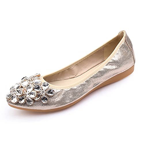 Hwalleum Elegante Strass Ballerinas für Damen, Ballettschuhe für Mädchen, flache Schuhe, perfekt für Hochzeit, Party, Tanz, Fahren, Reisen, Büro oder den ganzen Tag zu tragen., gold, 40 EU von Hwalleum