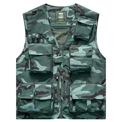 Hwalleum Herren Freien Tarnung Weste, Herren Sommer Leicht Vielen Taschen Camo Casual Gilets Outdoor Multifunktions Ärmellos Angeln Weste Geeignet für Camping Jagd Fotografie Wandern von Hwalleum