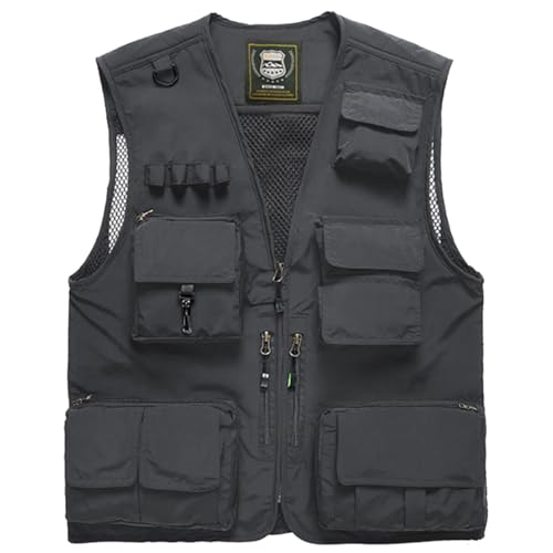 Hwalleum Herren Freien Tarnung Weste, Herren Sommer Leicht Vielen Taschen Camo Casual Gilets Outdoor Multifunktions Ärmellos Angeln Weste Geeignet für Camping Jagd Fotografie Wandern von Hwalleum