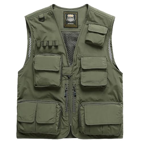 Hwalleum Herren Freien Tarnung Weste, Herren Sommer Leicht Vielen Taschen Camo Casual Gilets Outdoor Multifunktions Ärmellos Angeln Weste Geeignet für Camping Jagd Fotografie Wandern von Hwalleum