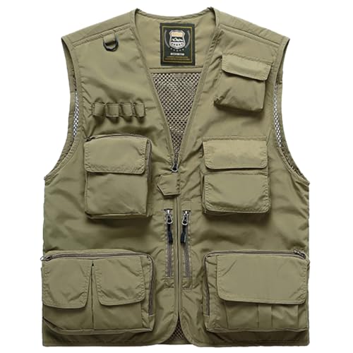Hwalleum Herren Freien Tarnung Weste, Herren Sommer Leicht Vielen Taschen Camo Casual Gilets Outdoor Multifunktions Ärmellos Angeln Weste Geeignet für Camping Jagd Fotografie Wandern von Hwalleum