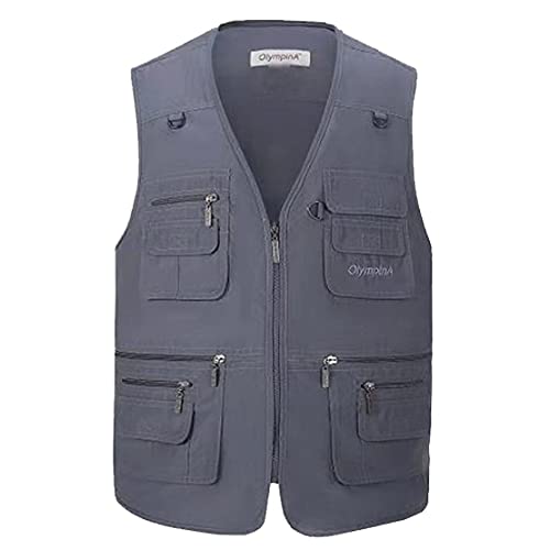 Hwalleum Herren Multifunktional Outdoor Freizeit Weste mit Vielen Taschen, Herren Klassisch Draussen Multi-Taschened Casual Anglerweste Leicht Atmungsaktiv Jagd Fotografie Wandern Gilets Camping Vest von Hwalleum