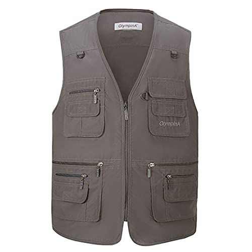 Hwalleum Herren Multifunktional Outdoor Freizeit Weste mit Vielen Taschen, Herren Klassisch Draussen Multi-Taschened Casual Anglerweste Leicht Atmungsaktiv Jagd Fotografie Wandern Gilets Camping Vest von Hwalleum