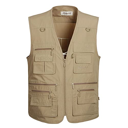 Hwalleum Herren Outdoor Beiläufig Weste, Herren Sommer Leicht Atmungsaktiv Mehrzweck Draussen Weste Multi-Taschened Schnelltrocknend Anglerweste Fotografie Wandern Gilet Ärmellos Arbeiten Vest von Hwalleum