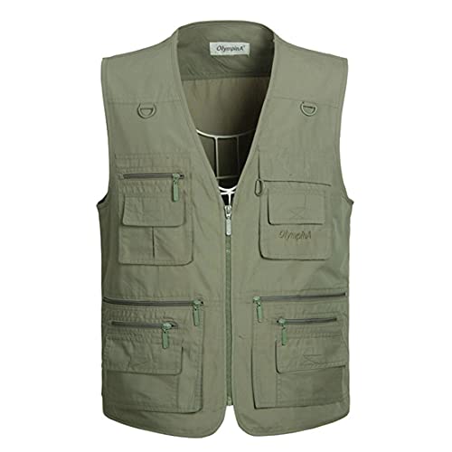 Hwalleum Herren Outdoor Beiläufig Weste, Herren Sommer Leicht Atmungsaktiv Mehrzweck Draussen Weste Multi-Taschened Schnelltrocknend Anglerweste Fotografie Wandern Gilet Ärmellos Arbeiten Vest von Hwalleum