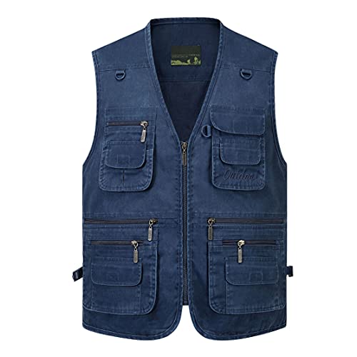 Hwalleum Herren Outdoor Weste mit Multi-Taschened, Herren Baumwolle Ärmellos Fotografie Angler Gilet Mehrzweck Outdoor Lässig Vielen Taschen Arbeitsweste Perfekt für Reise Camping Taktische Jagd von Hwalleum