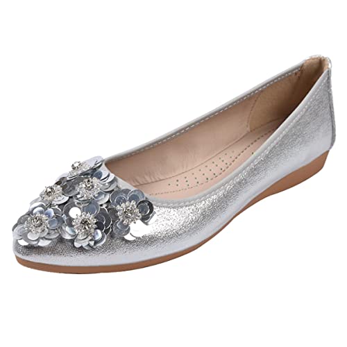 Hwalleum Neue Modische Faltbare Ballerinas für Damen mit Paillettenblumen und Strass, Tragbare Slip-on Flache Schuhe Halbschuhe für Damen von Hwalleum