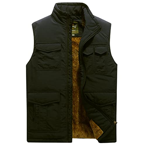 Hwalleum Warme Weste, Fleece, Herren, Winter, Fleece, ärmellos, Outdoor-Kleidung, Bodywarmer, für Arbeit im Freien, Sport, Angeln, Wandern, Jagd, Golf, Fotografie, Reise, Schwarz , 5X-Large von Hwalleum