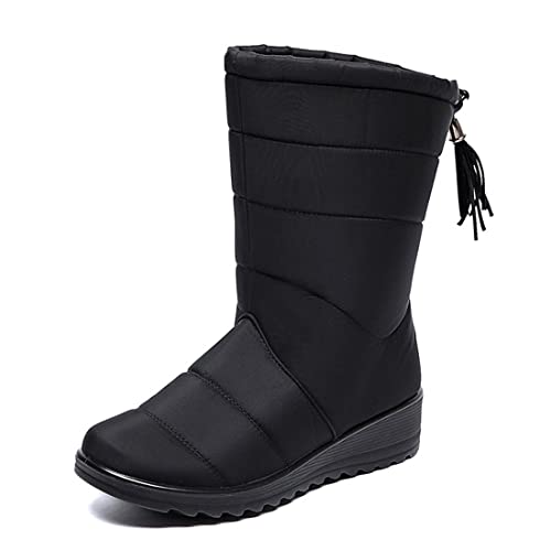 Schneestiefel, Damen, wasserdicht, Winterschuhe, warm, rutschfest, ideal für Outdoor-Sport, Wandern, Reisen, Camping, Skifahren, Noir, 38 EU von Hwalleum