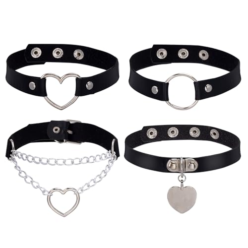 Jahrestag Geschenk - 4 Stück Halsband für Sex, Choker Schwarz Kette Damen, Lederhalsband, Kette Spike Leder Kragen Kropfband Herz, Einstellbar Halsband Schwarz Chocker, Punk Gotik Collar Jahrestag Geschenk - 4 Stück Halsband für Sex, Choker Schwarz Kette Damen, Lederhalsband, Kette Spike Leder Kragen Kropfband Herz, Einstellbar Halsband Schwarz Chocker, Punk Gotik Collar von HweeWanX