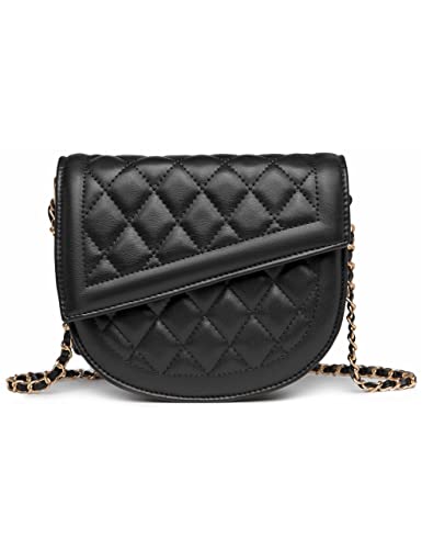 Hxixi Damen Schultertasche mit diagonaler Klappe, gesteppt, Kette, Leder, Crossbody-Tragetasche, Schwarz , Medium Hxixi Damen Schultertasche mit diagonaler Klappe, gesteppt, Kette, Leder, Crossbody-Tragetasche, Schwarz , Medium von Hxixi