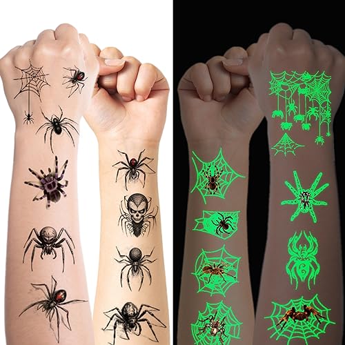Tattoo Kinder, Temporäre Tattoo Aufkleber Set für Mädchen Jungen Kindertattoos Wasserdicht für Kindergeburtstag Mitgebsel Festival Party Deko (Spinnen) von Hxleucry