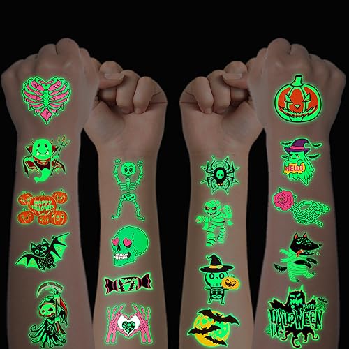 20 Blatt Halloween Leuchtende Tattoos Kinder, Leuchten im Dunkeln Halloween Muster Temporäre Tattoo, Kindergeburtstag Mitgebsel Halloween Deko Make-up Party Cosplay Kostüme Zubehör Jungen Mädchen 20 Blatt Halloween Leuchtende Tattoos Kinder, Leuchten im Dunkeln Halloween Muster Temporäre Tattoo, Kindergeburtstag Mitgebsel Halloween Deko Make-up Party Cosplay Kostüme Zubehör Jungen Mädchen von Hxleucry