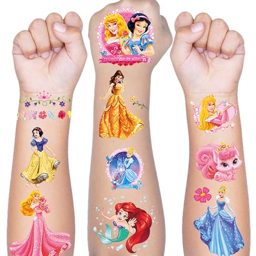 Tattoo Kinder, 8 Blätter Prinzessin Temporäre Tattoo Aufkleber Set für Mädchen Jungen Kindertattoos Wasserdicht für Geburtstagsgeschenke Kindergeburtstag Mitgebsel Festival Party Deko von Hxleucry