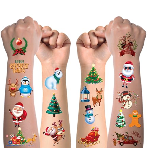 Weihnachten Tattoo Kinder, 20 Blatt Temporary Tattoos Aufkleber für Jungen Mädchen, Weihnachtsstrumpf Füllstoffe Party Mitgebsel Kindergeburtstag Geschenktüten Spielen Festival Zubehör Dekoration von Hxleucry