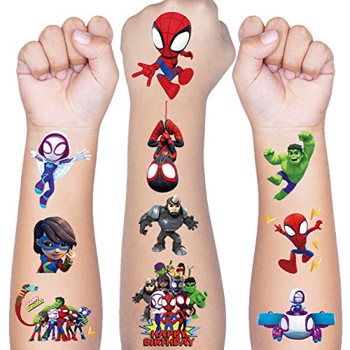 Tattoo Kinder, 8 Blätter Spidey and His Friends Temporäre Tattoo Aufkleber Set für Mädchen Jungen Kindertattoos Wasserdicht für Geburtstagsgeschenke Kindergeburtstag Mitgebsel Festival Party Deko von Hxleucry