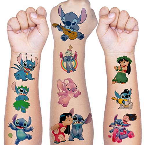 Tattoo Kinder, 8 Blätter Stitch Temporäre Tattoo Aufkleber Set für Mädchen Jungen Kindertattoos Wasserdicht für Geburtstagsgeschenke Kindergeburtstag Mitgebsel Festival Party Deko von Hxleucry