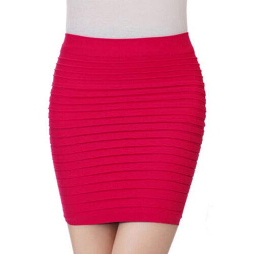 HxmeStore Damen Faltenrock nahtlos Stretch eng figurbetont Minirock kurz Bleistift Gr. Einheitsgröße, hot pink von HxmeStore