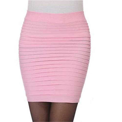 HxmeStore Damen Faltenrock nahtlos Stretch eng figurbetont Minirock kurz Bleistift Gr. Einheitsgröße, rose von HxmeStore