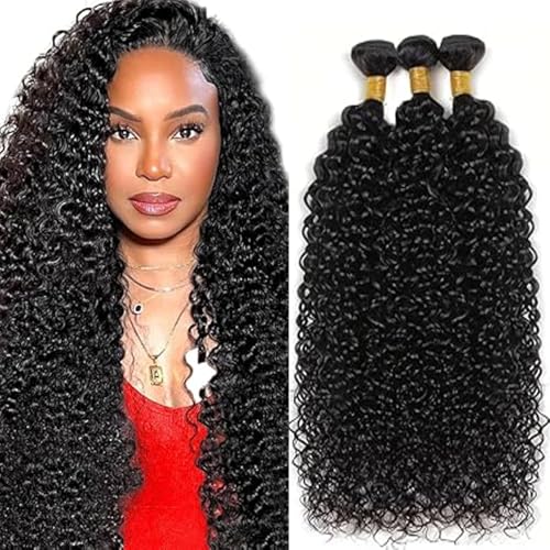 Hxxcoup 22 24 26 Inch Echthaar Tressen Human Hair Bundles Kinky Curly Hair Extension Double Weft 1B Natural Black Unprocessed Brazilian Virgin Hair Minimal Tangle for Woman 3 Bundle Total 300g von Hxxcoup