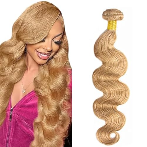 Hxxcoup 28 Zoll Echthaar Tressen Human Hair Bundles Body Wave Hair Extension Double Weft Weave #27 Honey Blonde Unprocessed Brazilian Virgin Hair Minimal Tangle for Woman 100g/pc von Hxxcoup