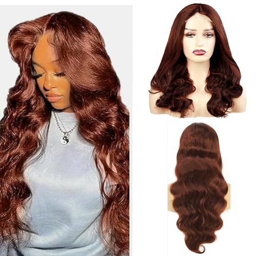 Hxxcoup Body Wave Wig Human Hair Perücke Reddish Echthaar Perücke Rotbraun Perücke Damen Perücke 5x5 Lace Front Wig Welliges Haar Braun Farbe Lange Perücken Human Hair Wig for Woman 20 Zoll von Hxxcoup