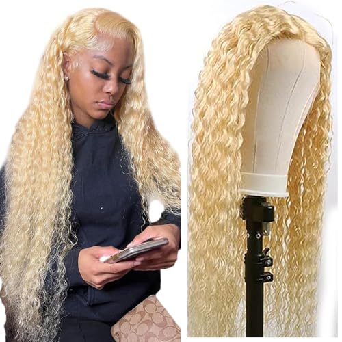 Hxxcoup Curly Wig Human Hair Wig Blonde Lace Wig Human Hair 4x1 Lace Front Wig Echthaar Perücke Blonde Perücke Damen 26 Inch 613 Perücke Blond Human Hair Wig for Black Woman 26 Zoll von Hxxcoup