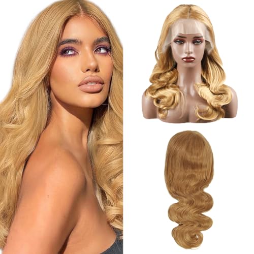 Hxxcoup Perücken Damen Echthaar Body Wave Human Hair Wig Blonde Perücken Lace Frontal Wig Glueless Wig Lange Perücken Transparent Swiss Lace Grade 8A 100% Brazilian Remy Hair 26 Zoll von Hxxcoup