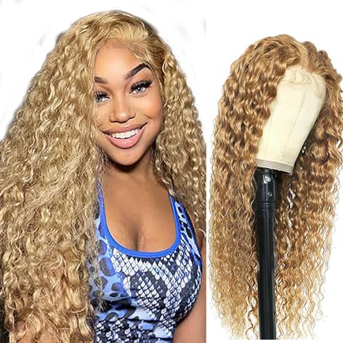 Hxxcoup Echthaar Perücke für Damen Perücken Blonde Glueless Wig 13x4 Lace Front Wig Human Hair Wig #27 Light Blonde Wig 100% Density Brazilian Remy Hair Wig with Baby Hair for Woman 22 Zoll von Hxxcoup