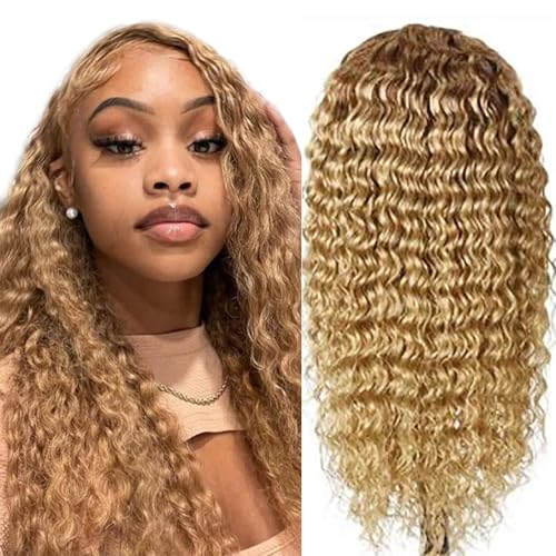 Hxxcoup Echthaar Perücke für Damen Perücken Blonde Glueless Wig 13x4 Lace Front Wig Human Hair Wig #27 Light Blonde Wig 100% Density Brazilian Remy Hair Wig with Baby Hair for Woman 22 Zoll von Hxxcoup