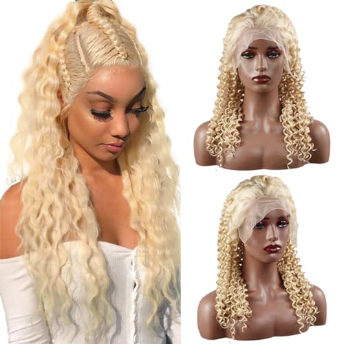 Hxxcoup Echthaar Perücke für Damen Perücken Blonde Glueless Wig 13x4 Lace Front Wig Human Hair Wig 613 Honey Blonde Wig Glueless Wig 100% Brazilian Remy Hair Wig Pre Plucked with Baby Hair 24 Zoll von Hxxcoup