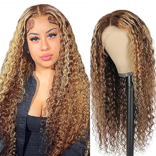 Hxxcoup Echthaar Perücke für Damen Perücken Braun T Part Wig 13x1 Lace Front Wig Human Hair Wig P427 Highlight Blonde Wig Menschenhaar Perücken Brazilian Remy Hair T Part with Baby Hair 24 Zoll von Hxxcoup