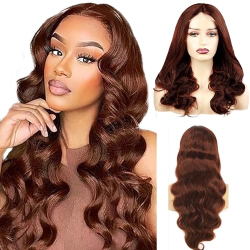 Hxxcoup Echthaar Perücke für Damen Perücken Rötlich Braun Reddish Brown Wig 5x5 Lace Front Wig Human Hair Wig with Baby Hair #33 Echthaar Rotbraun Glueless Wig Brazilian Remy Hair Wig 18 Zoll von Hxxcoup