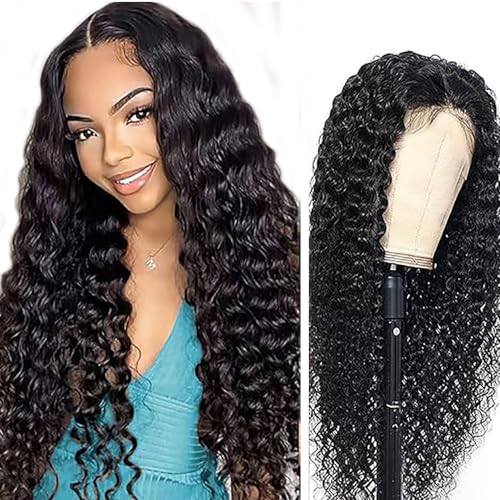 Hxxcoup Echthaar Perücke für Damen Perücken Schwarz Real Hair Wig 5x5Lace Front Wig Human Hair Wig Lace Wig Glueless 100% Brazilian Remy Hair Wig Lace Closure with Baby Hair 22 Zoll von Hxxcoup