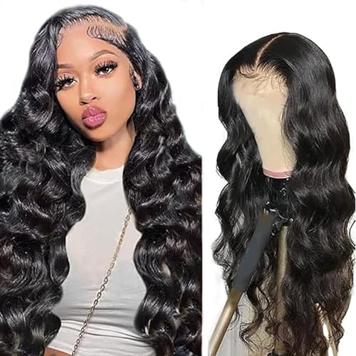 Hxxcoup Echthaar Perücke für Damen Perücken Schwarz Real Hair Wig 5x5Lace Front Wig Human Hair Wig Lace Wig Glueless 100% Brazilian Remy Hair Wig Lace Closure with Baby Hair 22 Zoll von Hxxcoup