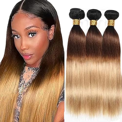 Hxxcoup Echthaar Tressen Human Hair Bundles Blonde Human Hair Extensions Straight Bundles 1B/4/27 Ombre Color Human Hair 100g/pc 100% Brazilian Remy Hair for Woman 28 30 32 Zoll von Hxxcoup