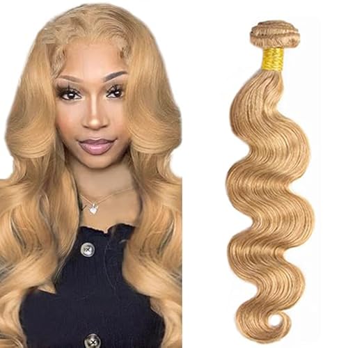 Hxxcoup Echthaar Tressen Human Hair Bundles Body Wave Hair Extension Double Weft Weave #27 Honey Blonde Unprocessed Brazilian Virgin Hair Minimal Tangle for Woman 100g/pc 20 Zoll von Hxxcoup