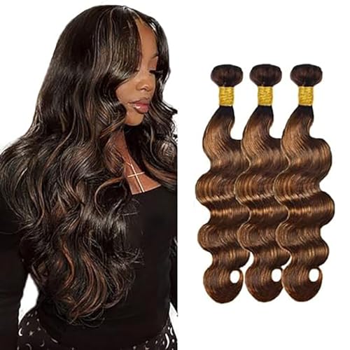 Hxxcoup Echthaar Tressen Human Hair Bundles Brown Human Hair Extensions Body Wave Bundles Highlight Color Human Hair 100g/pc 100% Brazilian Remy Hair for Woman 26 28 30 Zoll von Hxxcoup