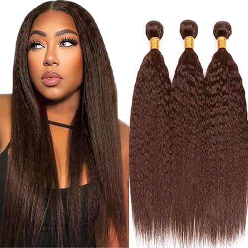 Hxxcoup Echthaar Tressen Human Hair Bundles Yaki Wave Hair Bundles #4 Chocolate Brown Human Hair 100g/pc Double Weft Ectensions for Woman with Minimal Smell 22 24 26 Zoll von Hxxcoup