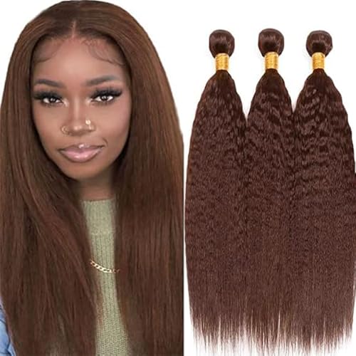 Hxxcoup Echthaar Tressen Human Hair Bundles Yaki Wave Hair Bundles #4 Chocolate Brown Human Hair 100g/pc Double Weft Ectensions for Woman with Minimal Smell 26 28 30 Zoll von Hxxcoup