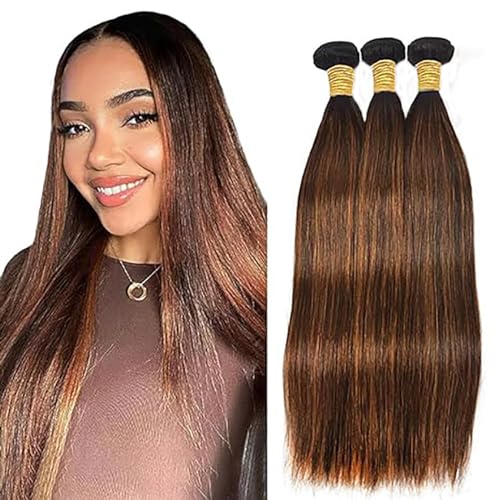 Hxxcoup Extensions Human Hair Bundles Highlight Colour Echthaar Tressen 3 Bundles Bone Straight Extensions 100% Brazilian Virgin Remy Hair Tressen Echthaar for Woman 22 24 26 Zoll von Hxxcoup