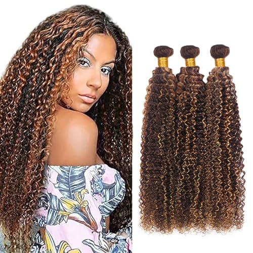 Hxxcoup Extensions Human Hair Bundles Highlight Colour Echthaar Tressen 3 Bundles Curly Wave Extensions 100% Brazilian Virgin Remy Hair Tressen Echthaar for Woman 22 24 26 Zoll von Hxxcoup