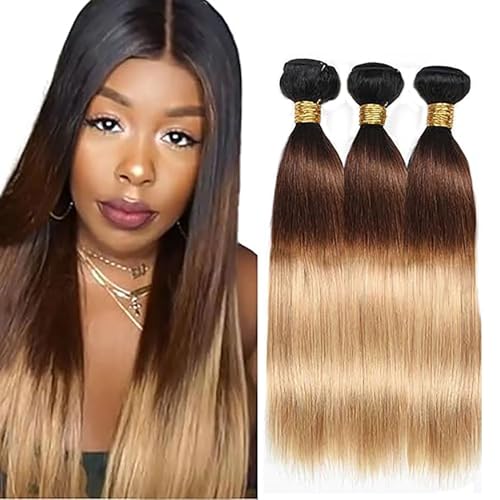 Hxxcoup Extensions Human Hair Bundles Ombre Colour Echthaar Tressen 3 Bundles Bone Straight Extensions 100% Brazilian Virgin Remy Hair Extensions Echthaar for Woman 24 26 28 Zoll von Hxxcoup