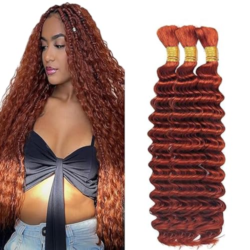 Hxxcoup Human Braiding Hair for Boho Braids Deep Wave Bulk Total 150g 3 Bundles 16 16 16 Inch Human Hair Extension Menschliches Haar Unprocessed No Weft #33 Reddish Brown for Women von Hxxcoup
